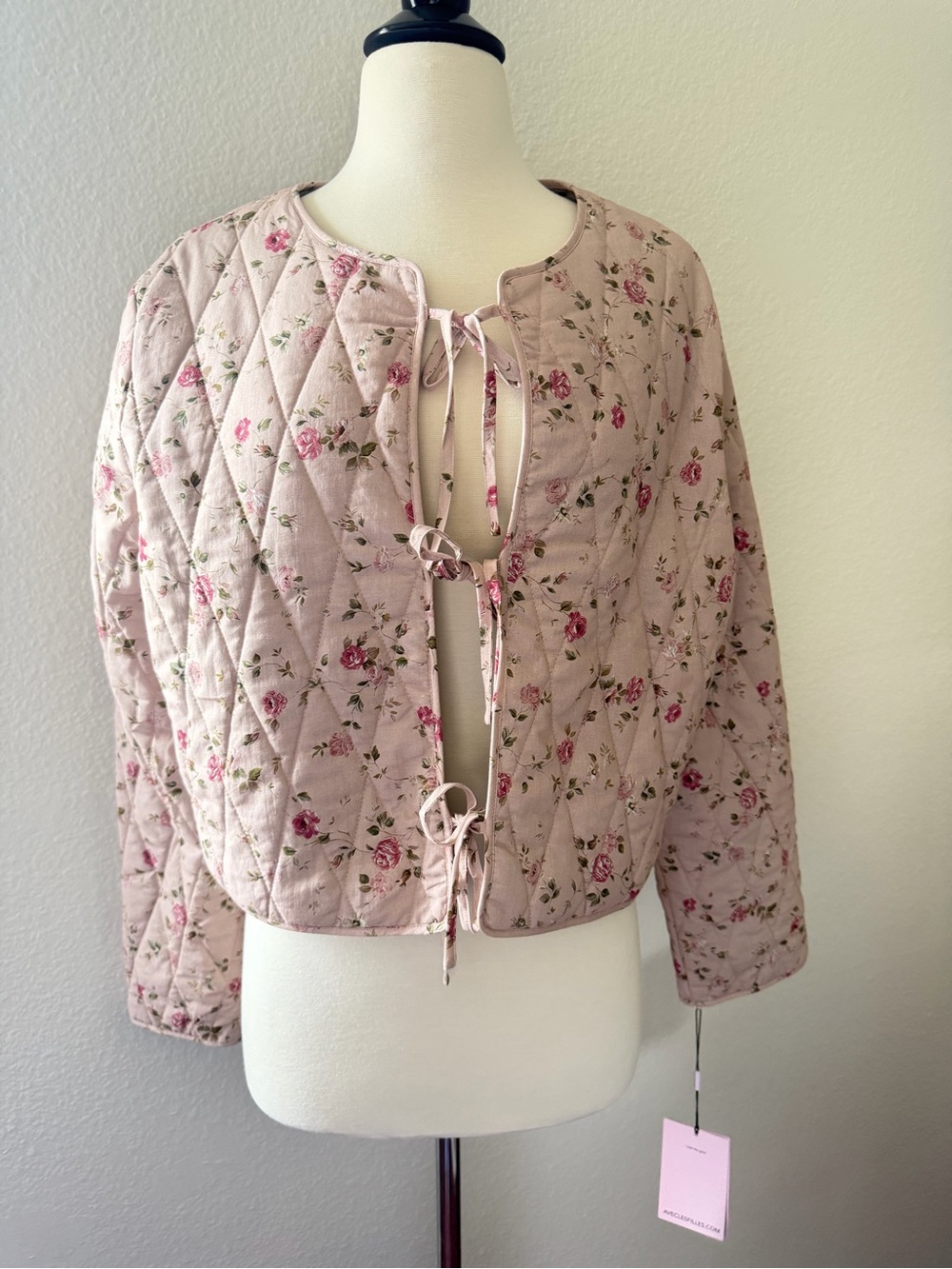 NWT Avec Les Filles Floral Quilted Jacket in Soft Pink Size L